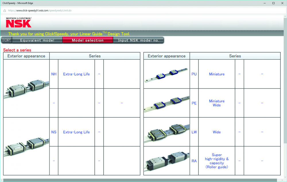 Progettazione di guide lineari semplice e veloce con NSK Click!Speedy